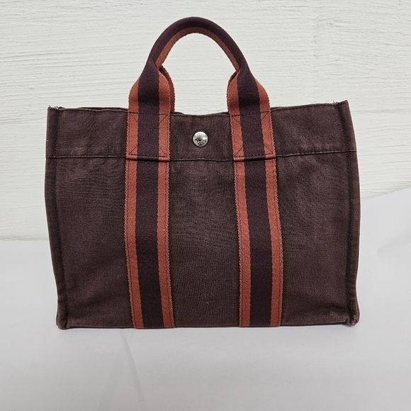 Hermes Canvas Fourre Tout Holdall Tote Bag Set in Burgundy and Red MM and PM - Picture 13 of 16
